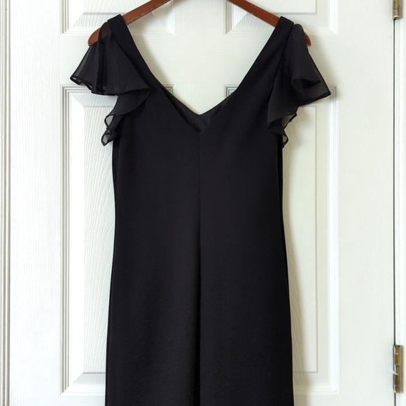 S.L. Fashions 90's Vintage Flutter Sleeve V-neck Midi Sheath Dress Black 10 - Picture 10 of 12